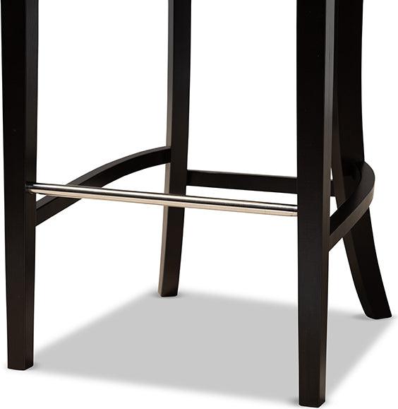 Wholesale Interiors Barstools - Chloe Navy Blue Velvet Upholstered and Dark Brown Finished Wood 2-Piece Bar Stool Set