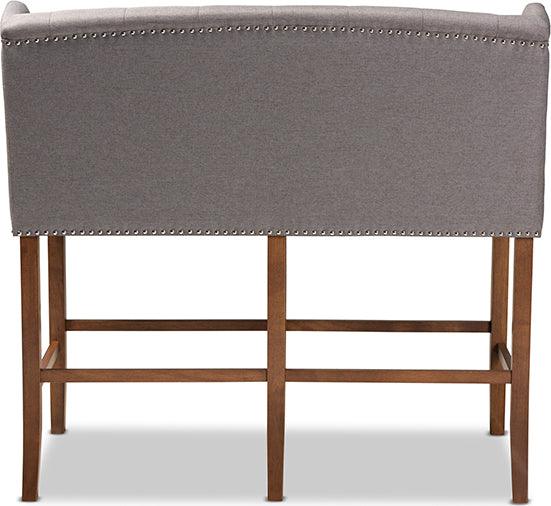 Wholesale Interiors Barstools - Alira Modern and Grey Fabric Upholstered Walnut Finished Wood Button Tufted Bar Stool Bench