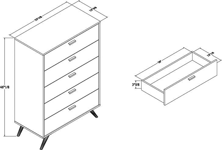 Wholesale Interiors Chest of Drawers - Kelson Dark Grey and Gold Finished Wood 5-Drawer Chest