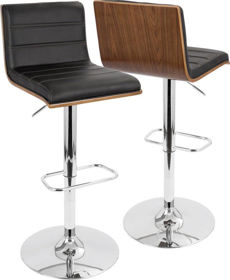 Lumisource Barstools - Vasari Mid-Century Modern Adjustable Barstool with Swivel in Walnut and Black Faux Leather