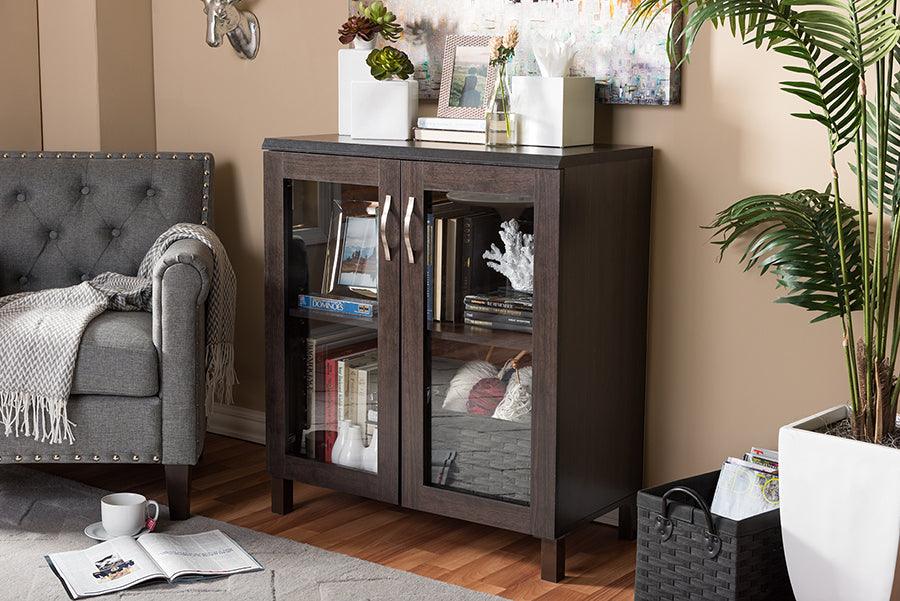Wholesale Interiors Buffets & Cabinets - Sintra Modern and Contemporary Dark Brown Sideboard Storage Cabinet with Glass Doors