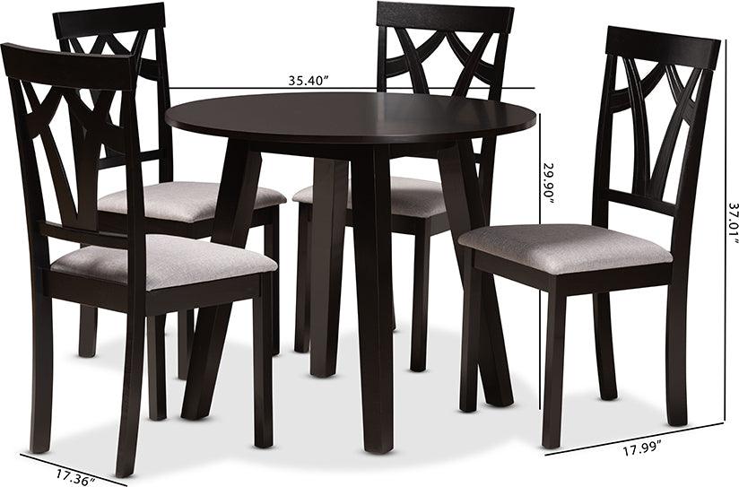Wholesale Interiors Dining Sets - Derya Transitional Grey Fabric and Dark Brown Finished Wood 5-Piece Dining Set