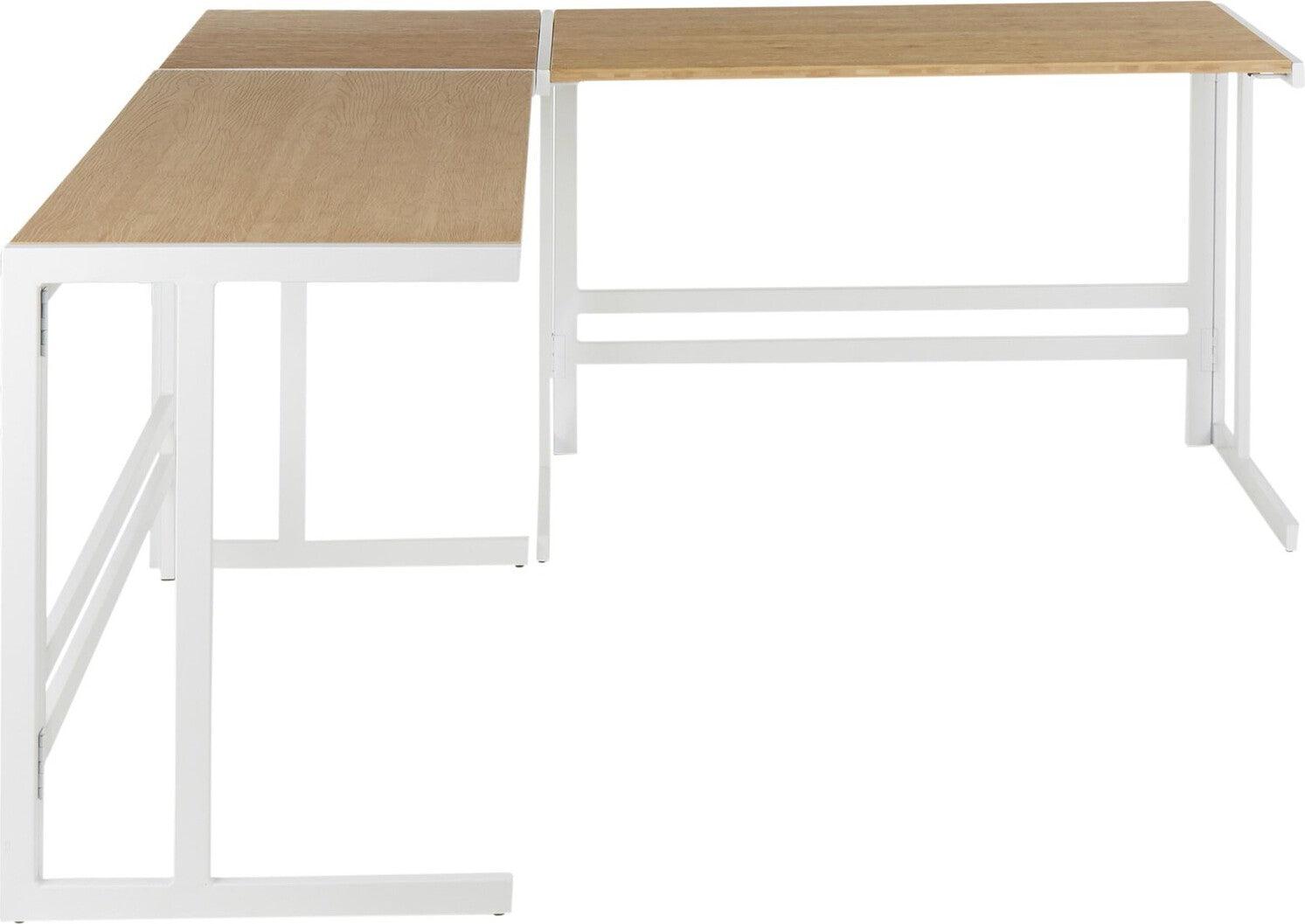Lumisource Desks - Roman Office Desk - L Shaped Set White & Natural
