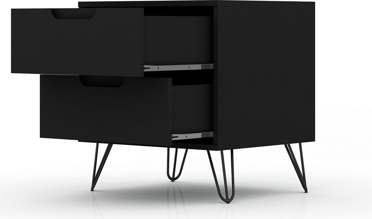 Manhattan Comfort Nightstands & Side Tables - Rockefeller 2.0 Mid-Century- Modern Nightstand with 2-Drawer in Black
