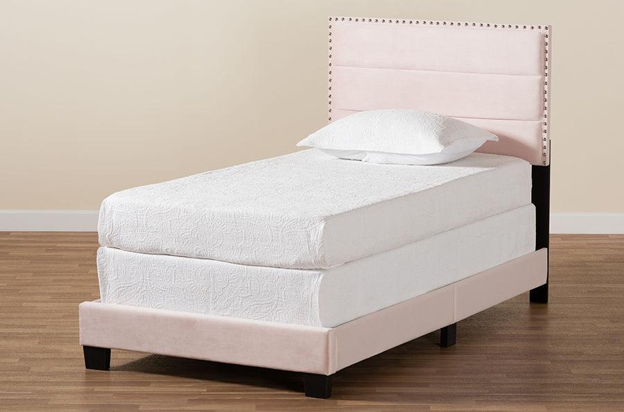 Wholesale Interiors Beds - Tamira Glam Light Pink Velvet Fabric Upholstered Twin Size Panel Bed