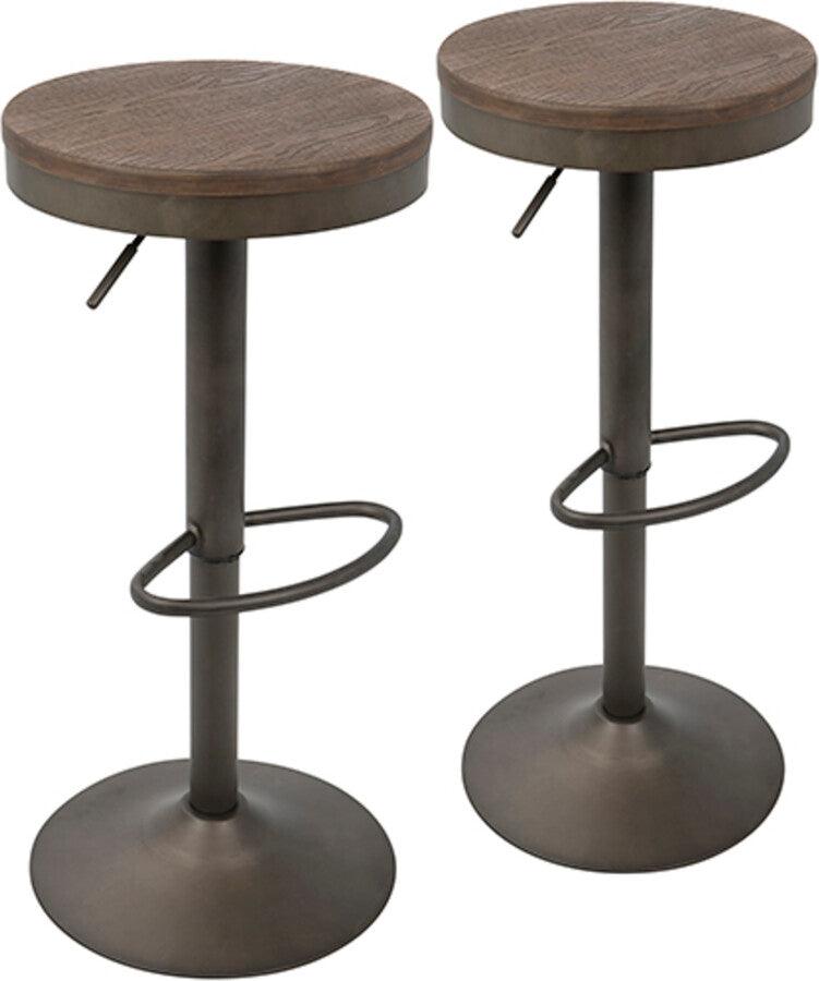 Lumisource Barstools - Dakota Industrial Adjustable Barstool in Antique and Brown - Set of 2