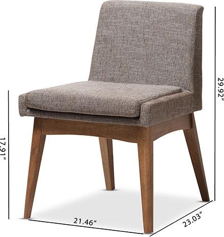 Wholesale Interiors Dining Chairs - Nexus Mid-Century Modern Walnut Wood and Gravel Fabric Dining Side Chair (Set of 2)