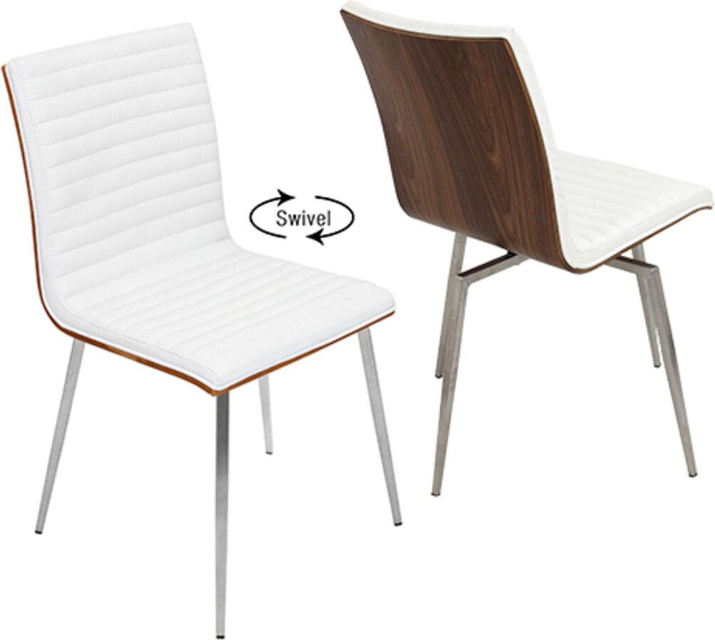Lumisource Dining Chairs - Mason Dining Chair with Swivel Stainless Steel, Walnut & White Set of 2