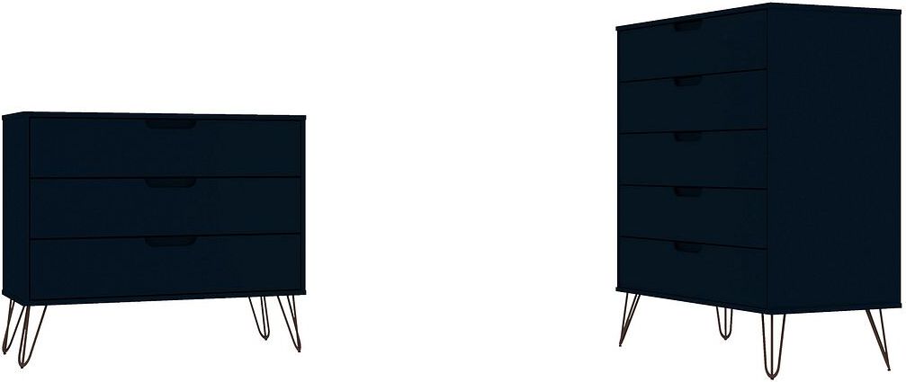 Manhattan Comfort Bedroom Sets - Rockefeller 5-Drawer & 3-Drawer Tatiana Midnight Blue Dresser Set