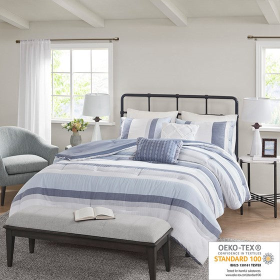 Olliix.com Comforters & Blankets - 5 Piece Jacquard Comforter Set Blue Cal King