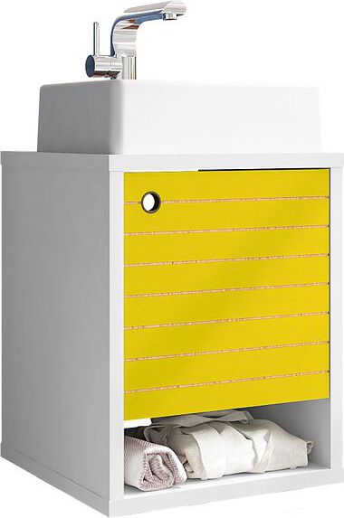 Manhattan Comfort Bathroom Vanity - Liberty Floating 17.71 Bathroom Vanity with Sink and Shelf in White and Yellow