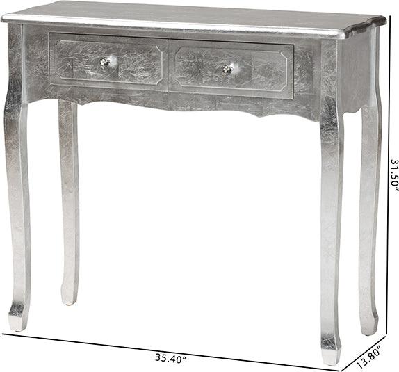 Wholesale Interiors Consoles - Newton Classic and Traditional Silver Finished Wood 2-Drawer Console Table