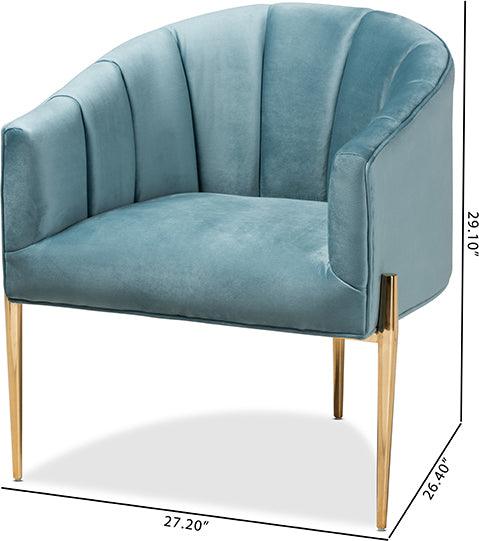Wholesale Interiors Accent Chairs - Clarisse Glam and Luxe Light Blue Velvet Gold Accent Chair
