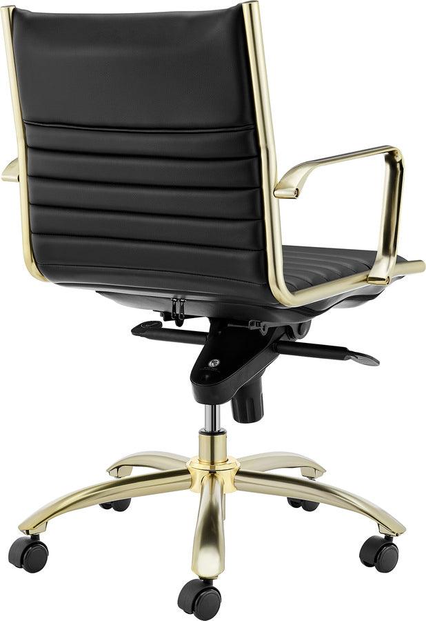 Euro Style Task Chairs - Dirk Low Back Office Chair Black & Matte Brushed Gold