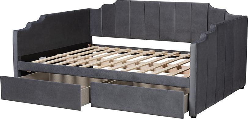 Wholesale Interiors Daybeds - Gulliver Modern and Contemporary Grey Velvet Fabric Upholstered 2-Drawer Daybed