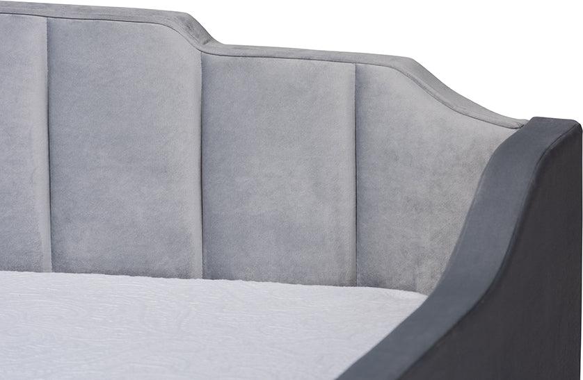 Wholesale Interiors Daybeds - Lennon Grey Velvet Fabric Upholstered Twin Size Daybed with Trundle