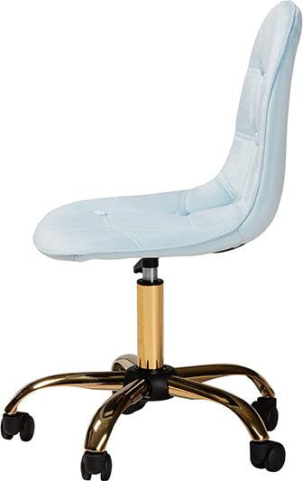 Wholesale Interiors Task Chairs - Kabira Contemporary Glam and Luxe Aqua Velvet Fabric and Gold Metal Swivel Office chair