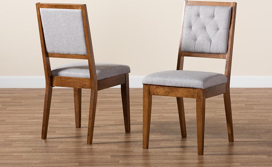 Wholesale Interiors Dining Chairs - Gideon Grey Fabric Upholstered and Walnut Brown Finished Wood 2-Piece Dining Chair Set