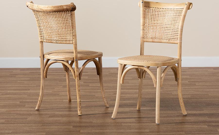 Wholesale Interiors Dining Chairs - Fields Mid-Century Modern Brown Woven Rattan and Wood 2-Piece Cane Dining Chair Set