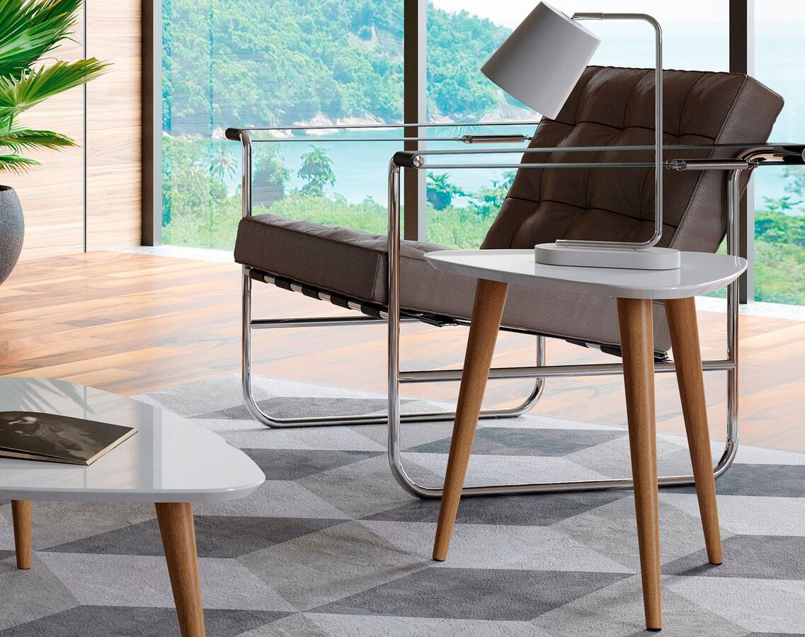 Manhattan Comfort Side & End Tables - Utopia 19.68" High Triangle End Table With Splayed Wooden Legs in Off White
