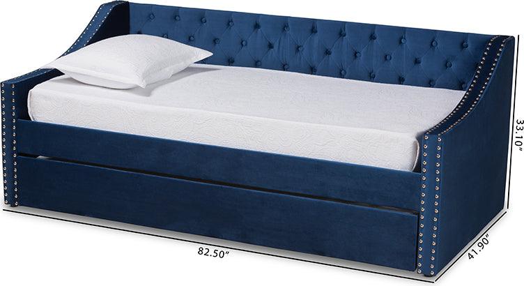 Wholesale Interiors Daybeds - Raphael Navy Blue Velvet Fabric Upholstered Twin Size Daybed with Trundle