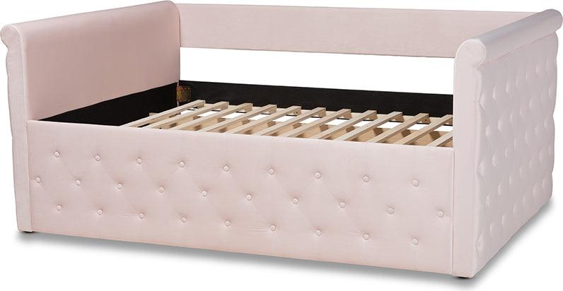 Wholesale Interiors Daybeds - Amaya Modern and Contemporary Light Pink Velvet Fabric Upholstered Full Size Daybed