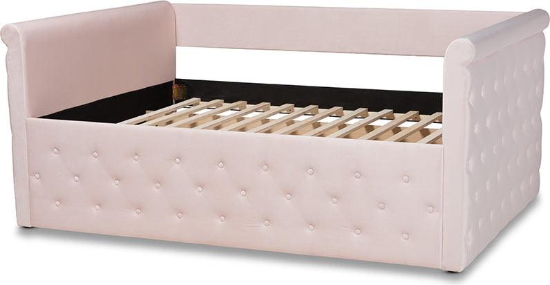 Wholesale Interiors Daybeds - Amaya Modern and Contemporary Light Pink Velvet Fabric Upholstered Full Size Daybed