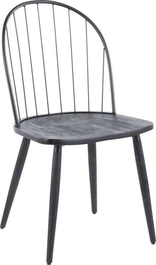 Lumisource Dining Chairs - Riley Industrial High Back Armless Chair in Black Metal and Black Wood - Set of 2