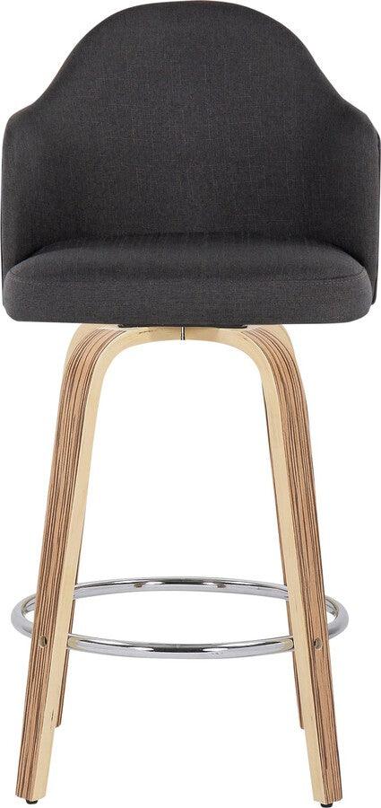 Lumisource Barstools - Ahoy Fixed-Height Counter Stool With Zebra Wood Legs & Round Chrome With Charcoal (Set of 2)