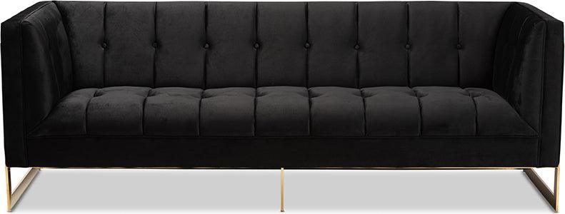 Wholesale Interiors Sofas & Couches - Ambra Glam and Luxe Black Velvet Upholstered and Button Tufted Sofa with Gold-Tone Frame