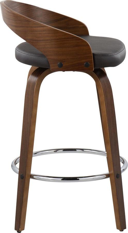 Lumisource Barstools - Grotto Counter Stool With Swivel In Walnut With Brown Faux Leather (Set of 2)