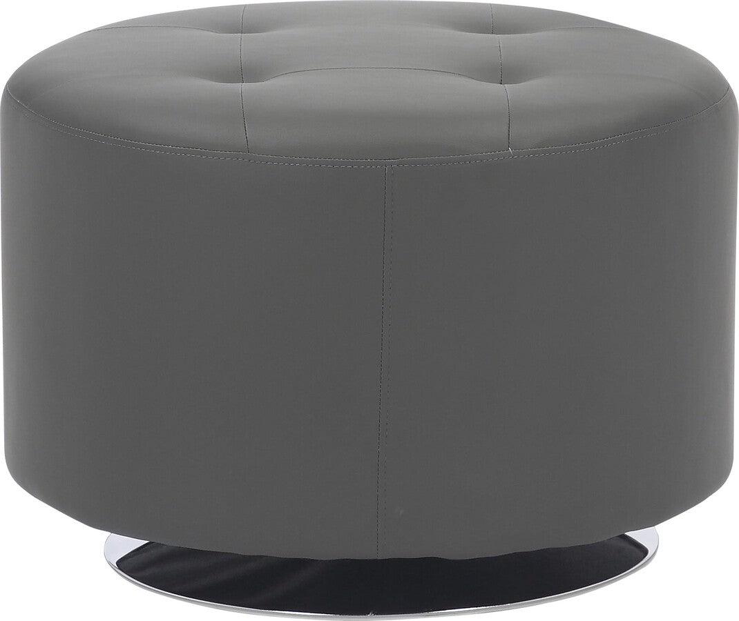 Lumisource Ottomans & Stools - Mason Round Swivel 26" Contemporary Ottoman In Chrome Metal & Grey Faux Leather