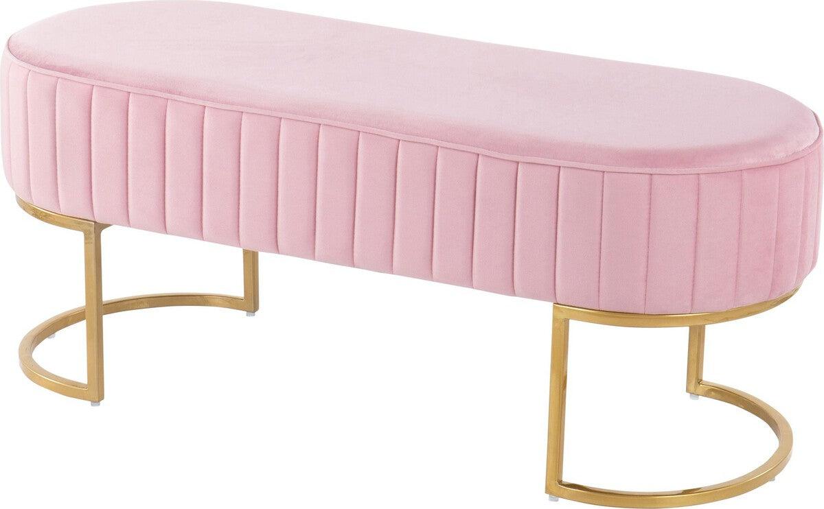 Lumisource Benches - Demi Glam Pleated Bench in Gold Steel and Pink Velvet