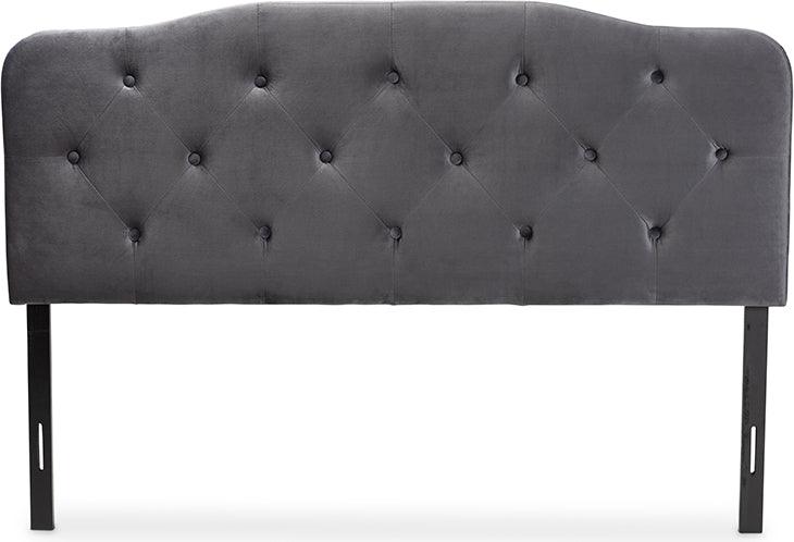 Wholesale Interiors Headboards - Gregory Grey Velvet Fabric Upholstered Queen Size Headboard