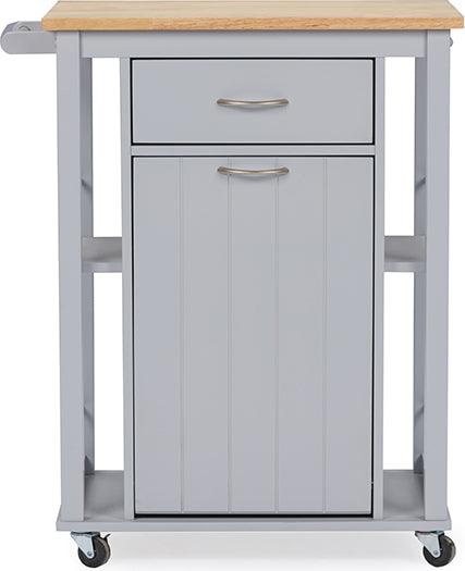 Wholesale Interiors Bar Units & Wine Cabinets - Yonkers Contemporary Light Grey Kitchen Cart with Wood Top Light Grey