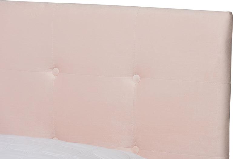 Wholesale Interiors Beds - Caprice Modern and Contemporary Glam Light Pink Velvet Fabric Upholstered Queen Size Panel Bed