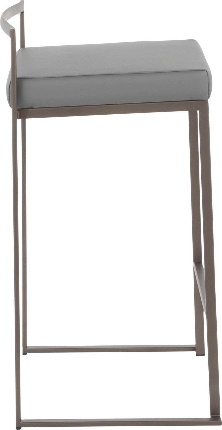 Lumisource Barstools - Fuji Stacker Counter Stool (Set of 2) Antique & Gray PU