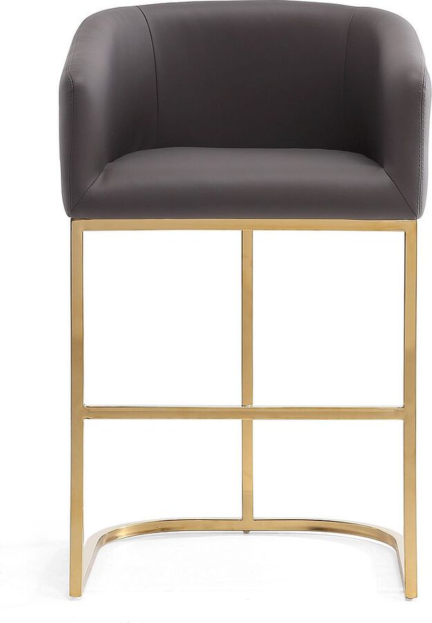 Manhattan Comfort Barstools - Louvre 36 in. Grey and Titanium Gold Stainless Steel Counter Height Bar Stool