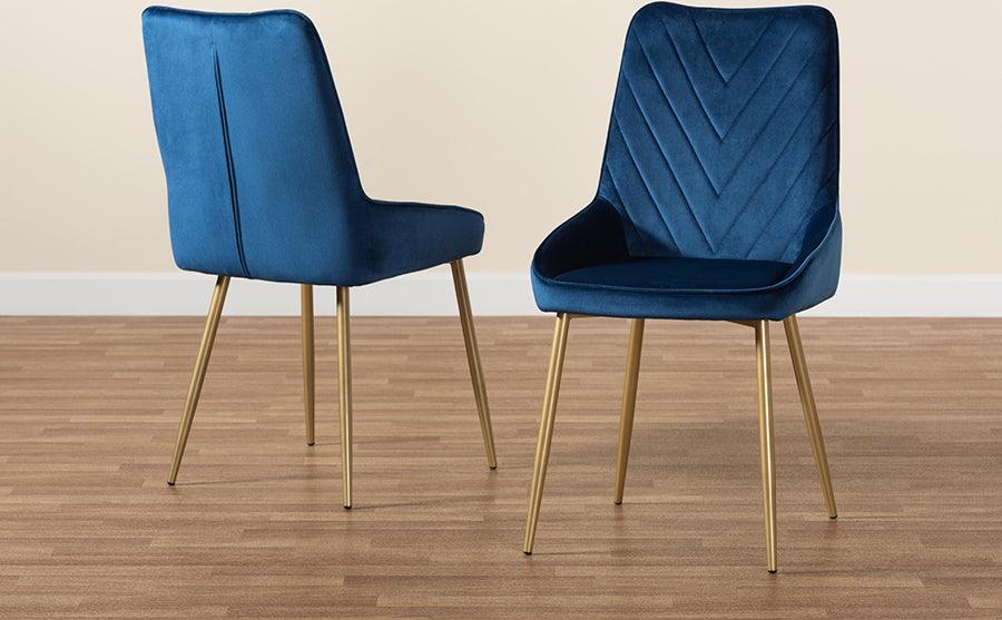 Wholesale Interiors Dining Chairs - Priscilla Navy Blue Velvet Fabric Upholstered and Gold Finished Metal 2-Piece Dining Chair Set