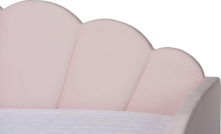 Wholesale Interiors Daybeds - Timila Light Pink Velvet Fabric Upholstered Queen Size Daybed with Trundle