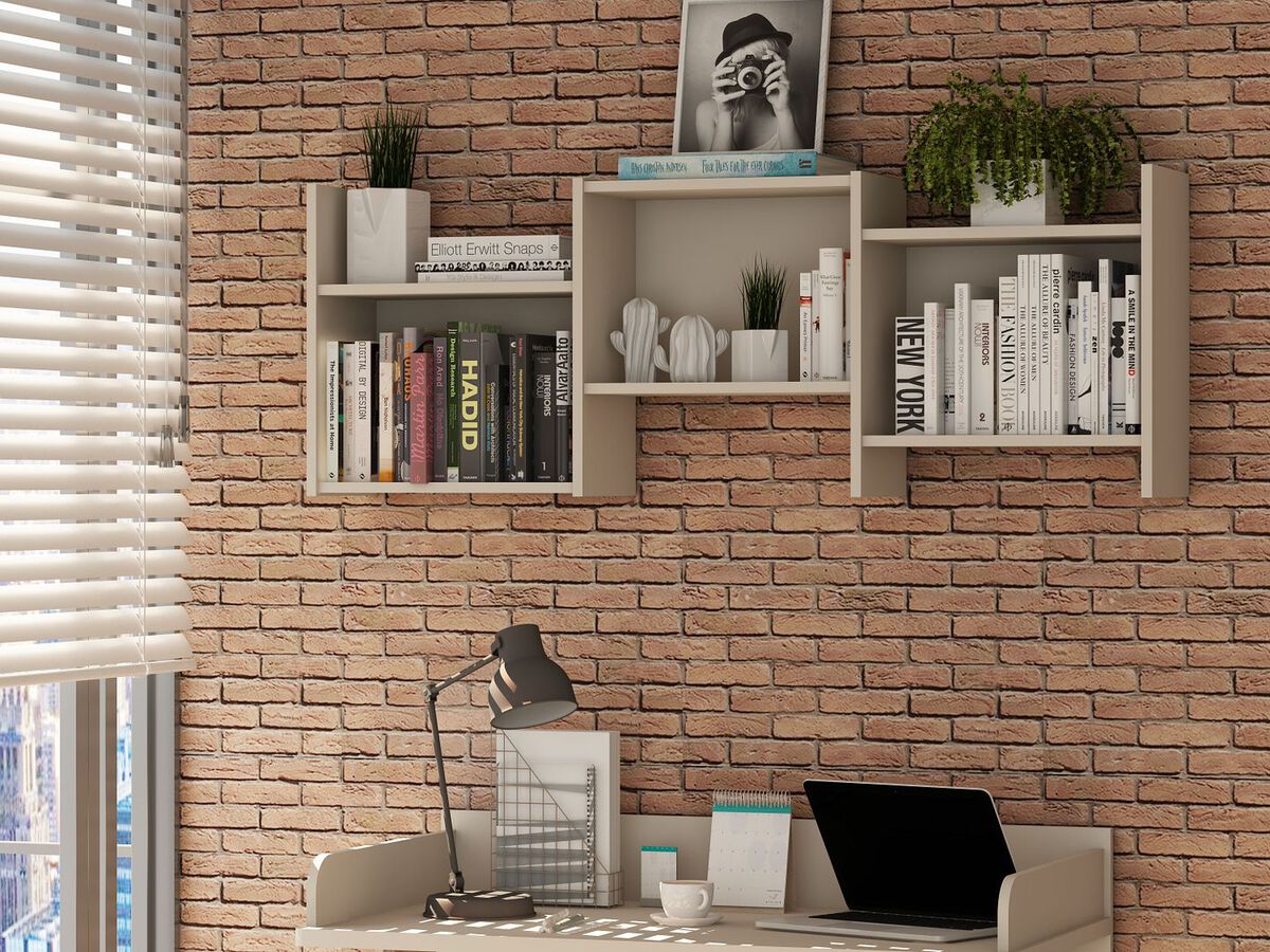 Manhattan Comfort Bookcases & Display Units - Hampton Zig-Zag Wall Décor Shelves in Off White