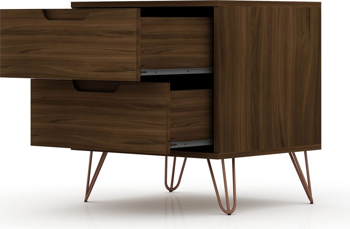 Manhattan Comfort Nightstands & Side Tables - Rockefeller 2.0 Mid-Century- Modern Nightstand with 2-Drawer in Brown