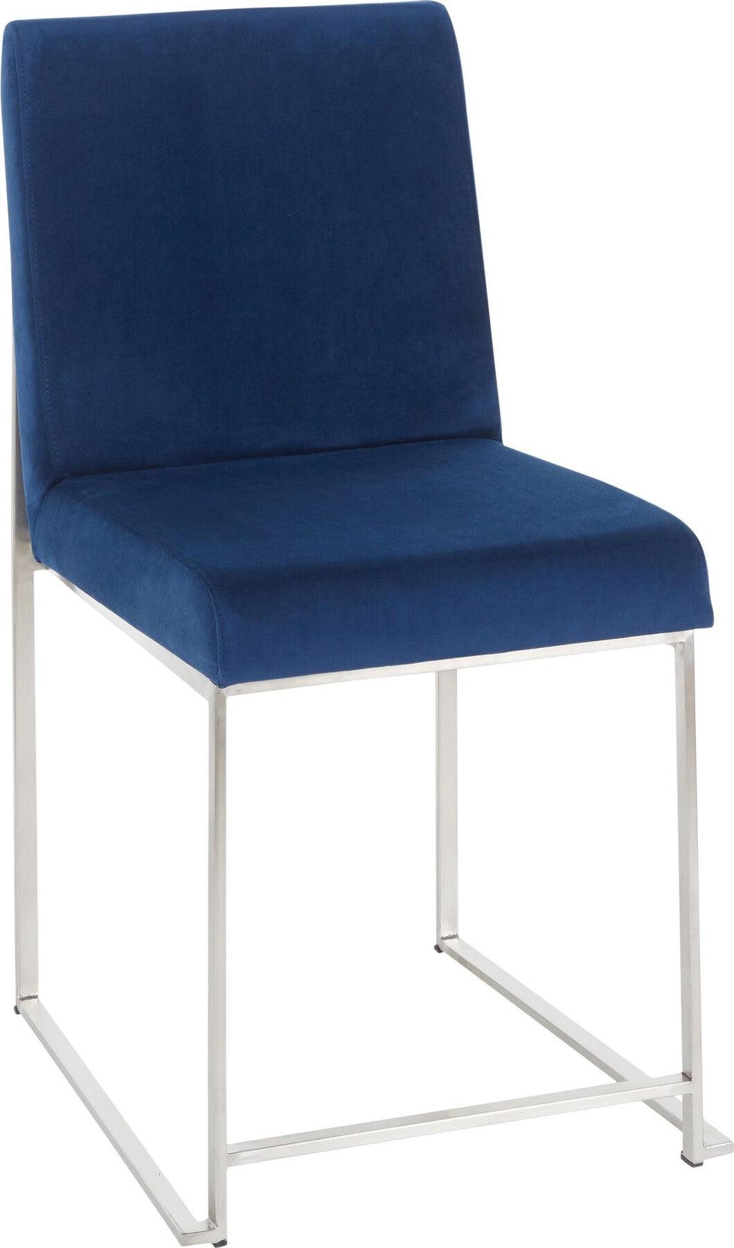 Lumisource Dining Chairs - High Back Fuji Contemporary Dining Chair in Stainless Steel and Blue Velvet (Set of 2)