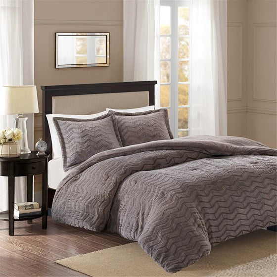 Olliix.com Comforters & Blankets - Plush Down Alternative Comforter Mini Set Grey Full/Queen