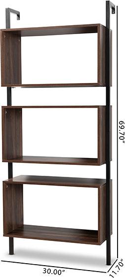 Wholesale Interiors Bookcases & Display Units - Aldis Modern Industrial Walnut Brown Wood and Black Metal 3-Tier Display Shelf
