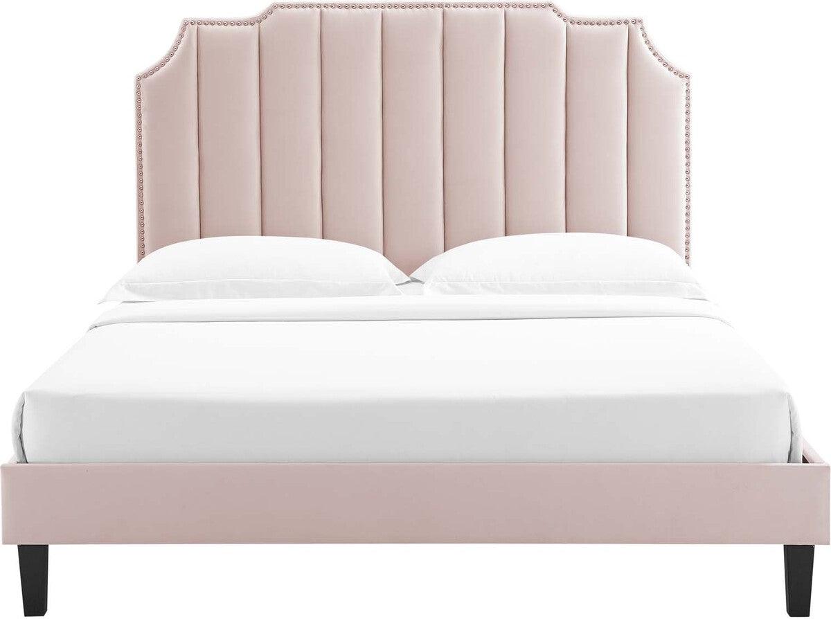 Modway Beds - Colette Full Performance Velvet Platform Bed Pink