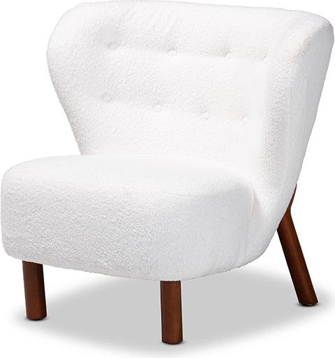 Wholesale Interiors Accent Chairs - Cabrera Modern and Contemporary White Boucle and Walnut Brown Wood Accent Chair