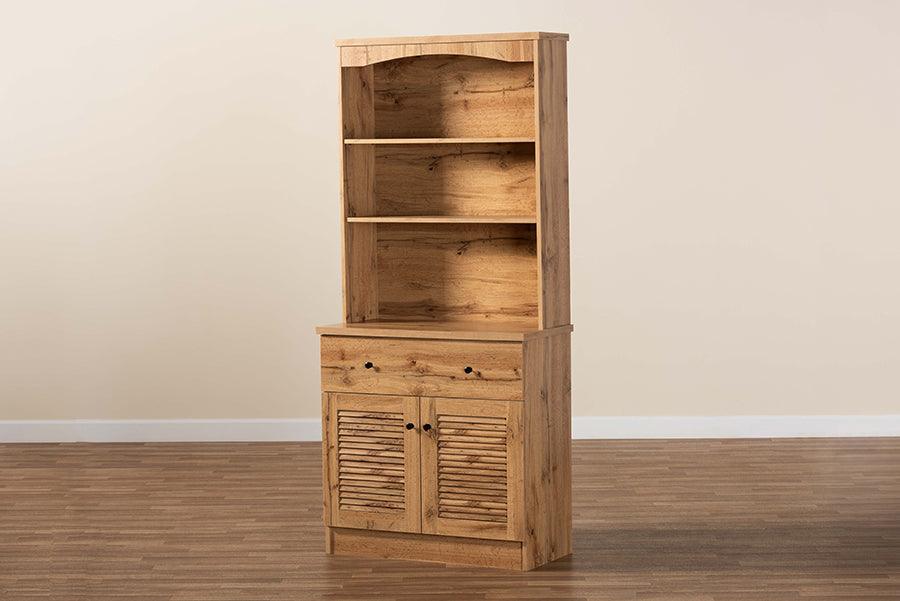 Wholesale Interiors Kitchen Storage & Organization - Agni Oak Brown Finished Wood Buffet and Hutch Kitchen Cabinet