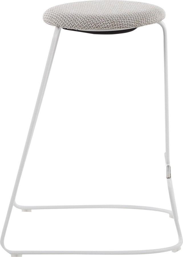 Lumisource Barstools - Finn Contemporary Counter Stool in White Steel and Light Grey Fabric - Set of 2