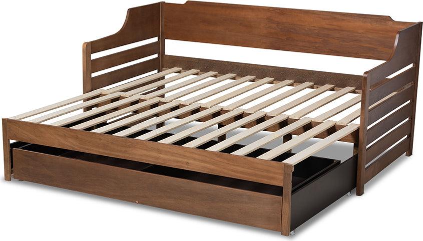 Wholesale Interiors Daybeds - Jameson Walnut Brown Finished Expandable Twin Size to King Size Daybed with Storage Drawer